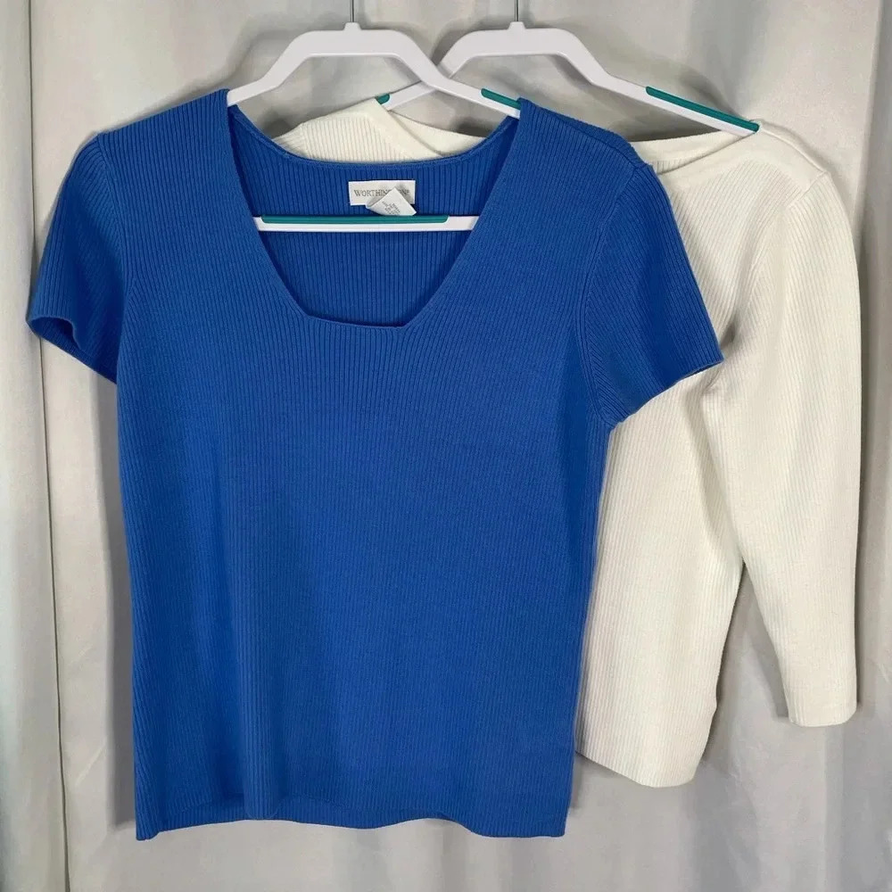 Worthington White and Blue Crew &‎ Scoop Necks Sweater bundle